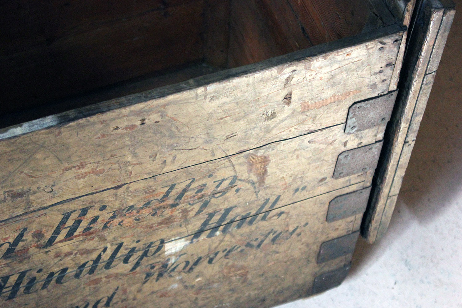 A 19thC Painted Pine Estate Made Trunk; Lord Hindlip, Hindlip Hall, Worcester, England
