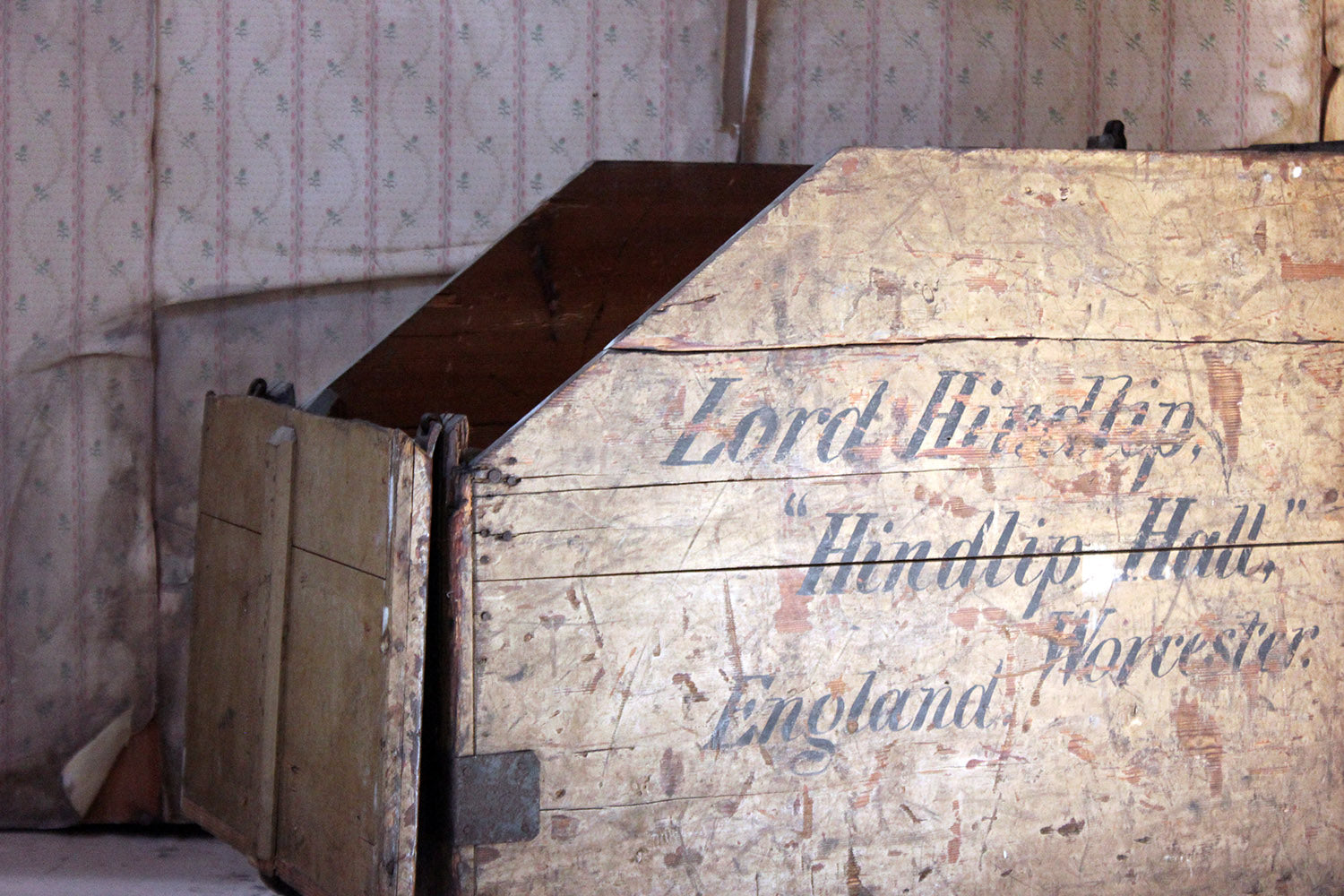 A 19thC Painted Pine Estate Made Trunk; Lord Hindlip, Hindlip Hall, Worcester, England