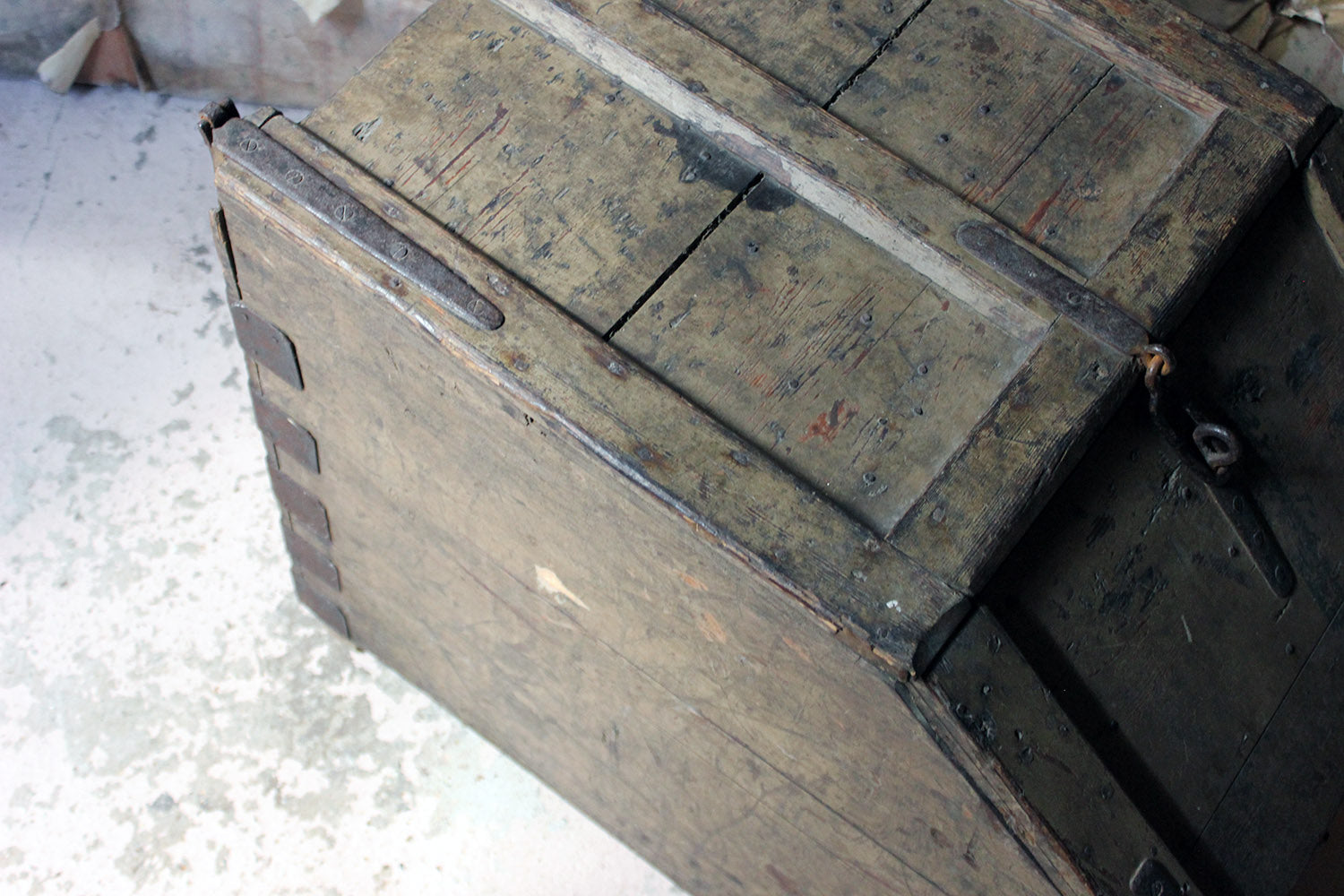 A 19thC Painted Pine Estate Made Trunk; Lord Hindlip, Hindlip Hall, Worcester, England