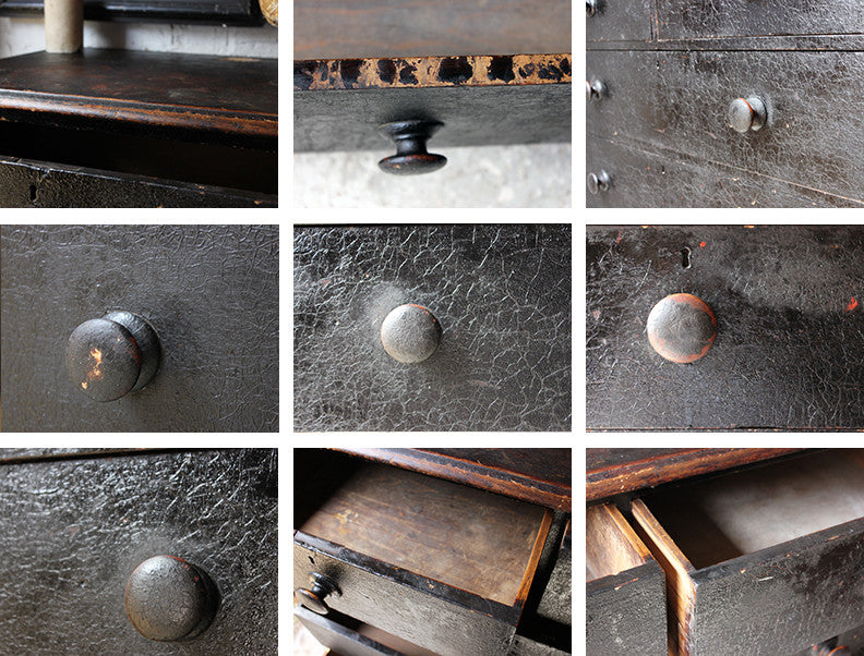 A Fabulous Large c.1850 Black Painted Pine Chest of Drawers