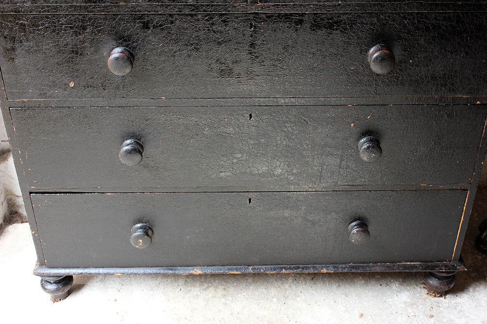 A Fabulous Large c.1850 Black Painted Pine Chest of Drawers