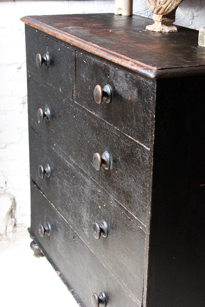 A Fabulous Large c.1850 Black Painted Pine Chest of Drawers