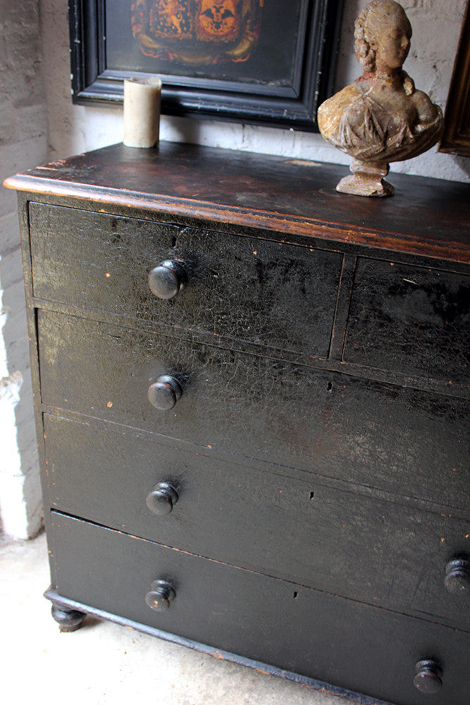 A Fabulous Large c.1850 Black Painted Pine Chest of Drawers