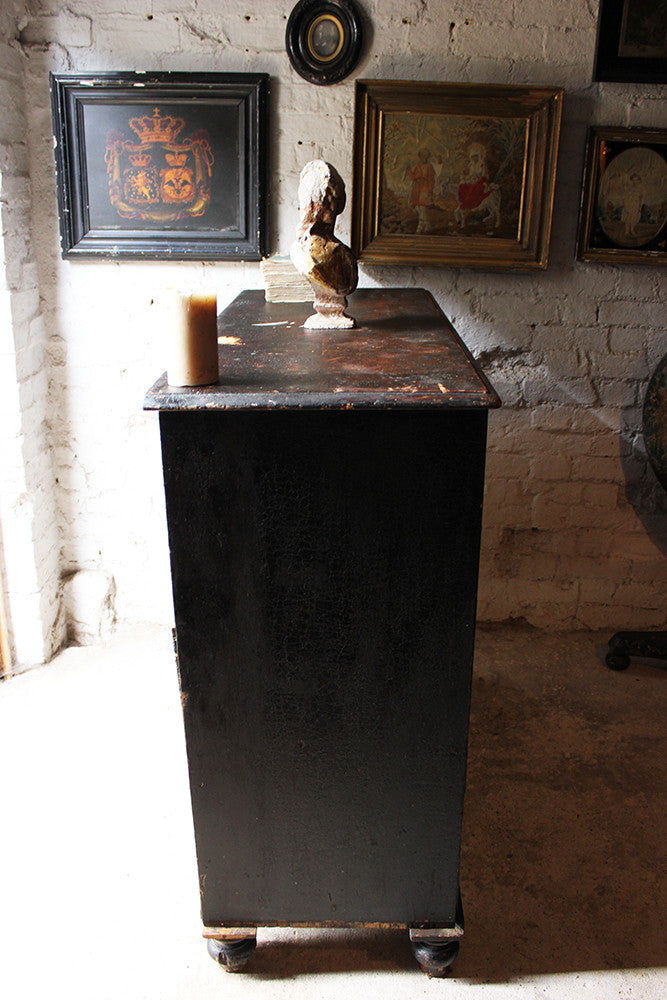 A Fabulous Large c.1850 Black Painted Pine Chest of Drawers