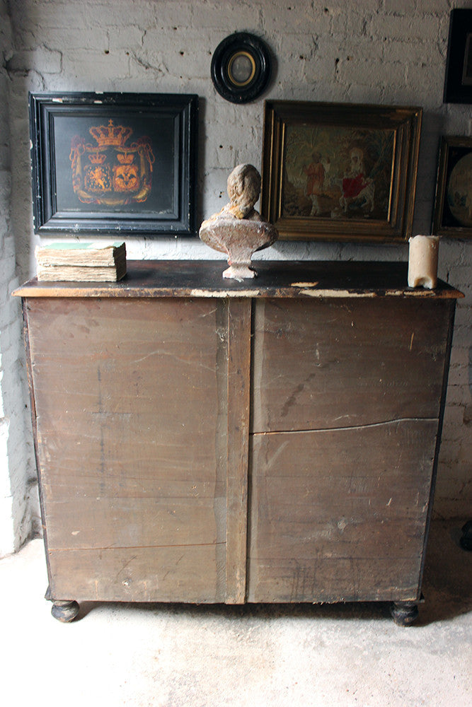 A Fabulous Large c.1850 Black Painted Pine Chest of Drawers