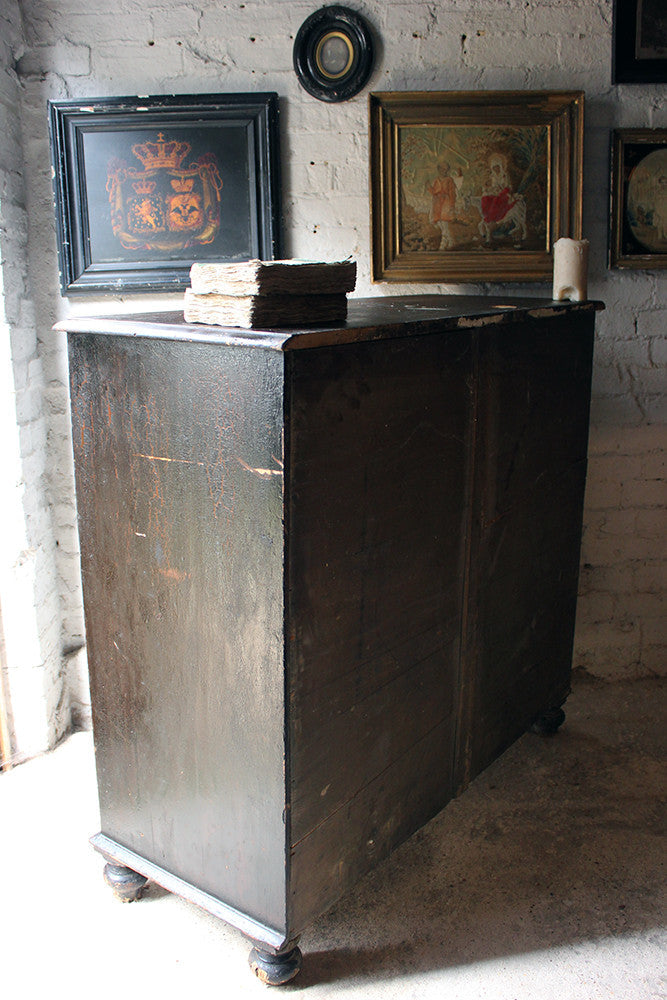 A Fabulous Large c.1850 Black Painted Pine Chest of Drawers