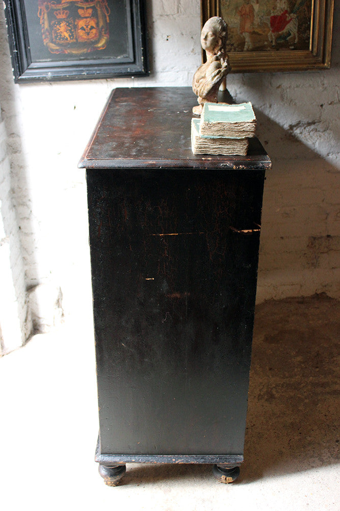 A Fabulous Large c.1850 Black Painted Pine Chest of Drawers