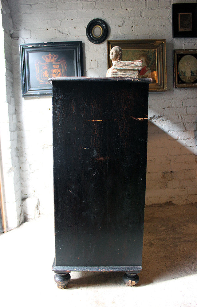 A Fabulous Large c.1850 Black Painted Pine Chest of Drawers