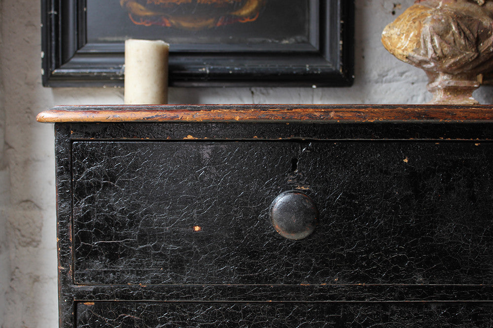 A Fabulous Large c.1850 Black Painted Pine Chest of Drawers