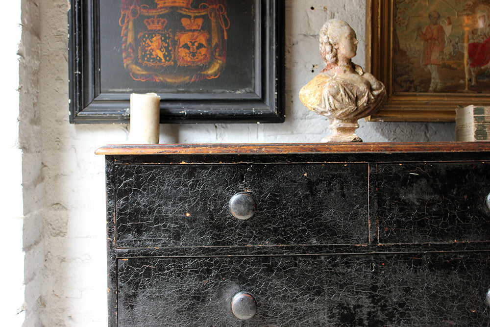 A Fabulous Large c.1850 Black Painted Pine Chest of Drawers