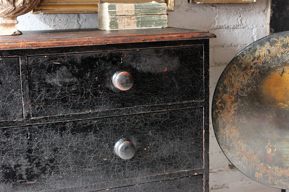 A Fabulous Large c.1850 Black Painted Pine Chest of Drawers