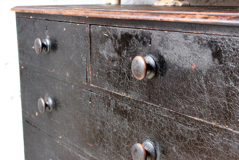 A Fabulous Large c.1850 Black Painted Pine Chest of Drawers