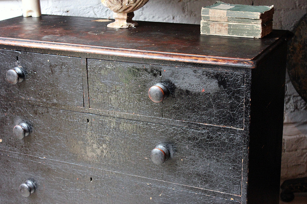 A Fabulous Large c.1850 Black Painted Pine Chest of Drawers