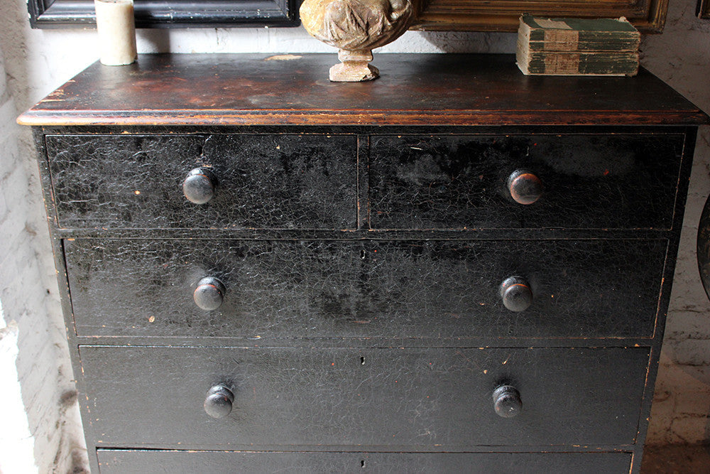 A Fabulous Large c.1850 Black Painted Pine Chest of Drawers