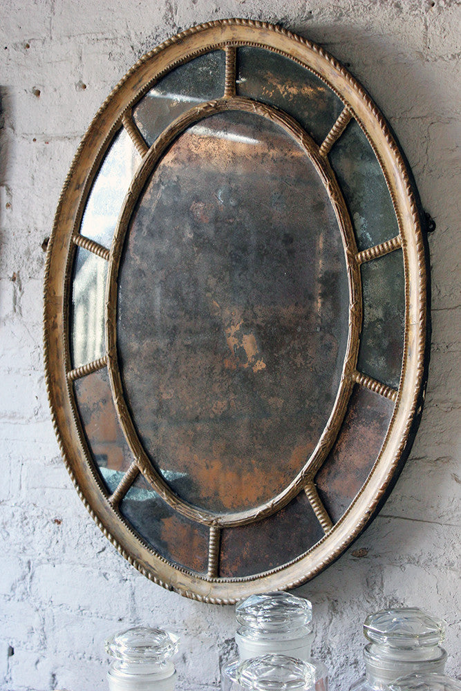 A Beautiful Regency Period Giltwood & Gesso Sectional Oval Wall Mirror c.1815