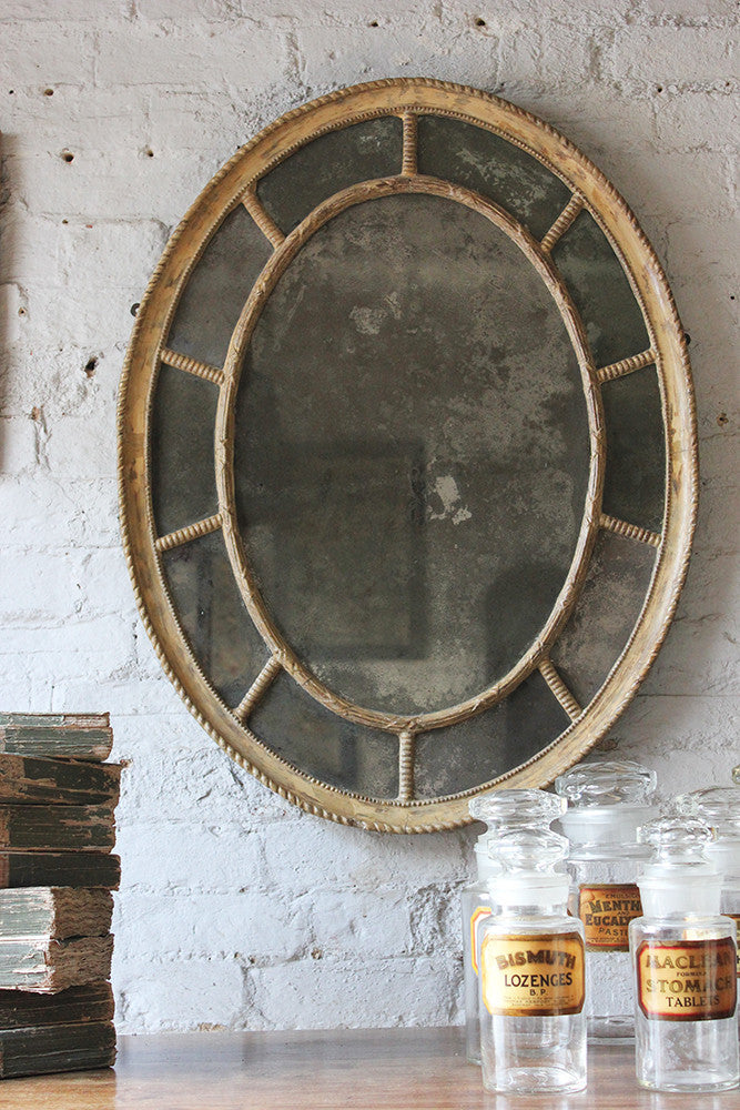 A Beautiful Regency Period Giltwood & Gesso Sectional Oval Wall Mirror c.1815