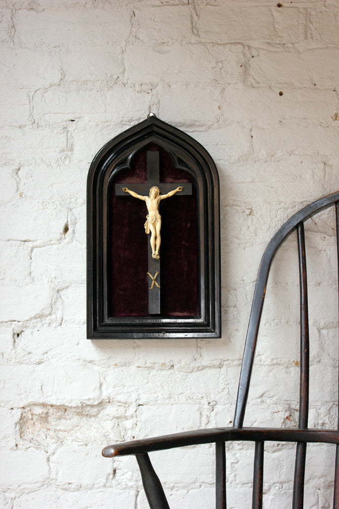 A Fine 19thC Ivory Carved & Ebony Framed Corpus Christi