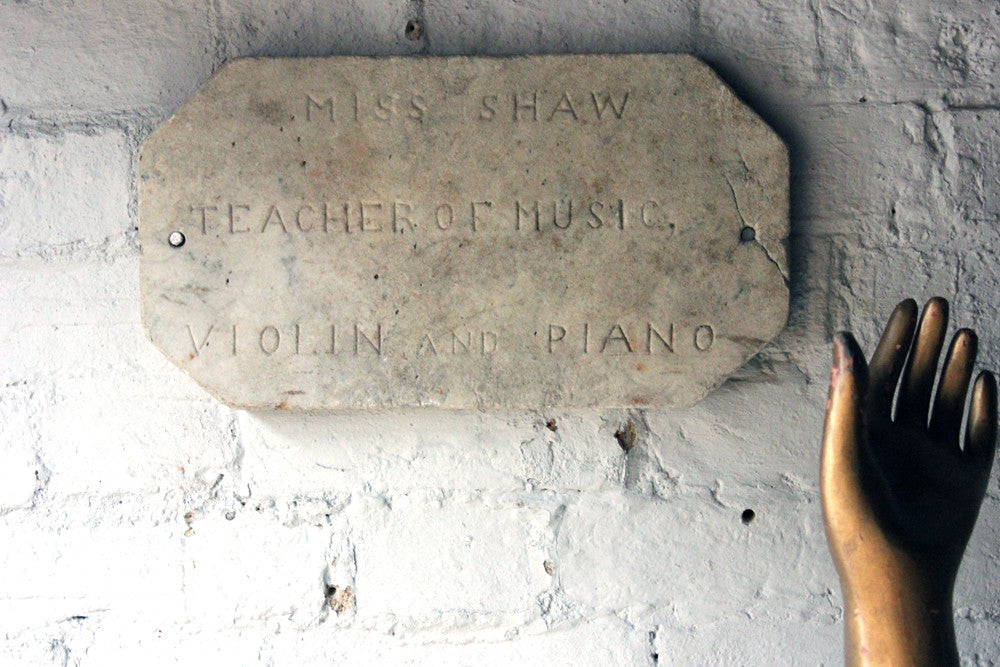 A Carved c.1900 Marble Plaque Incised "Miss Shaw, Teacher of Music, Violin and Piano"