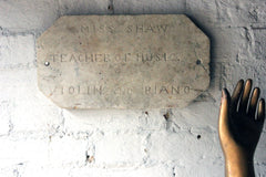 A Carved c.1900 Marble Plaque Incised "Miss Shaw, Teacher of Music, Violin and Piano"