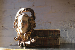 A Fine Early 18thC Polychrome Painted Cherub Head Mask