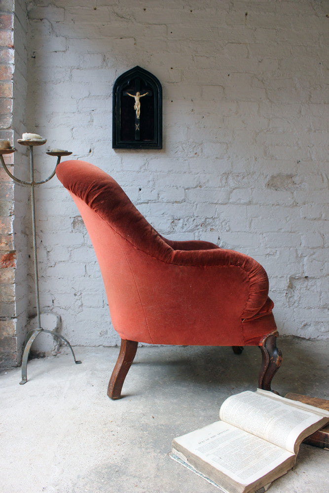 A Comfortable Victorian Walnut Button Back Tub Armchair c.1860