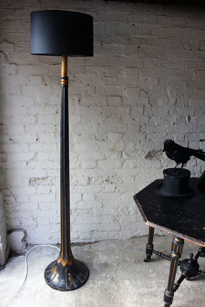 A Good c.1900 Black Japanned Chinoiserie Floor Lamp, From the Deanery, Durham