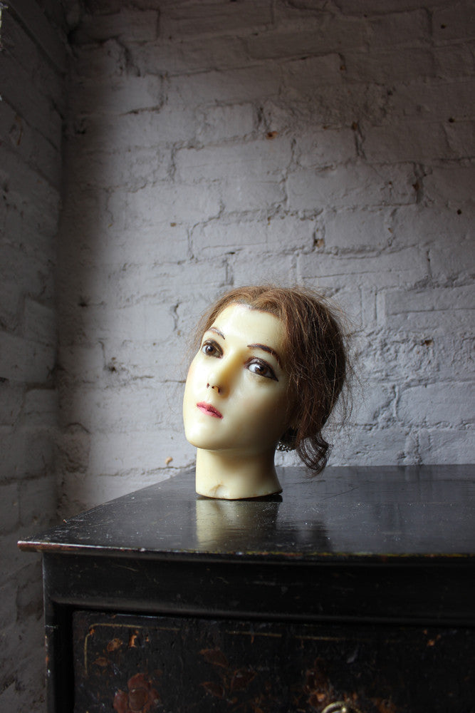 A Good French c.1890 Wax Shop Display Mannequin Head of a Lady