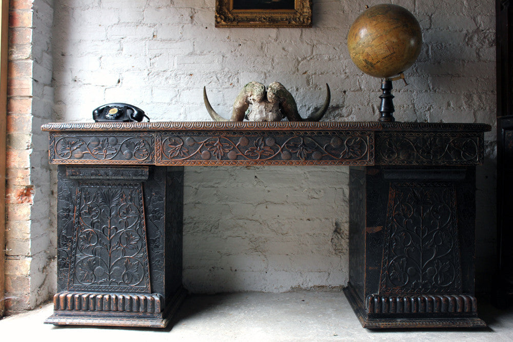 A Good Mid-19thC Anglo-Indian Carved & Ebonised Pedestal Sideboard From Devizes Castle, Wiltshire, England