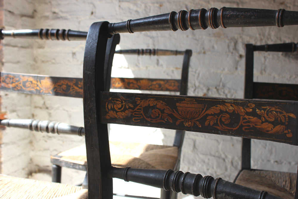 A Good Decorative Set of Four c.1810 Regency Painted & Ebonised Chairs