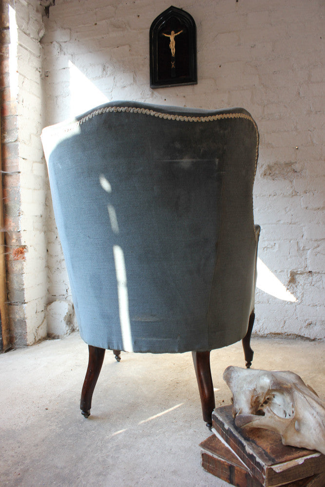 A Good 19thC Powder Blue Velvet Wingback Armchair c.1880