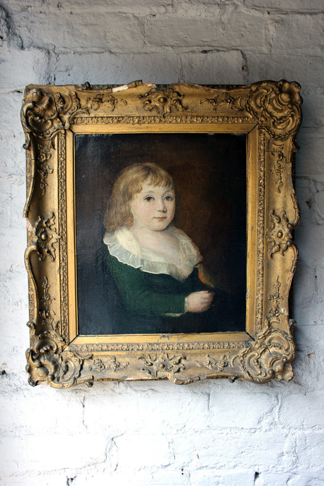 A Fine c.1760-90 English Provincial School Portrait of a Young Girl with a Robin
