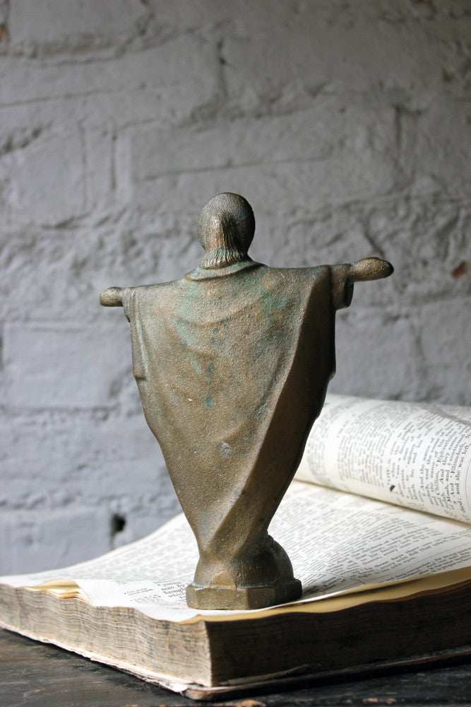 A Good Early 20thC Solid Bronze Figure of The Sacred Heart of Jesus Christ