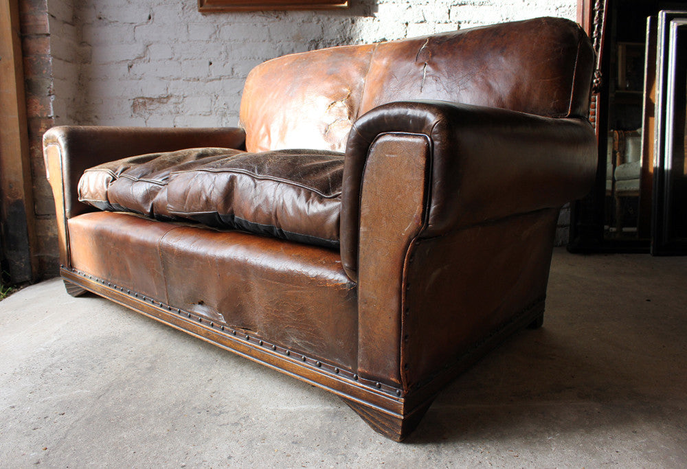 A Good c.1930 Art Deco Period Leather Club Sofa