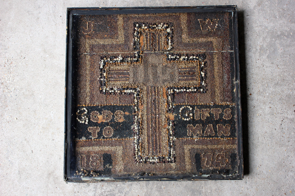 A Folk Art Seed Work Picture in an Ebonised & Glazed Frame “Gods Gift to Man” c.1874