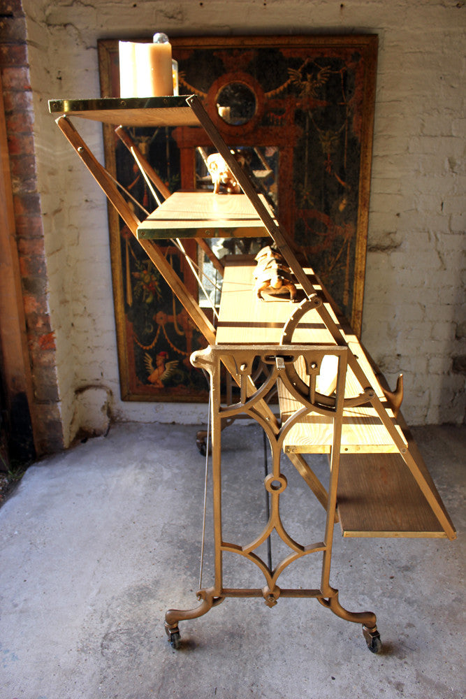 A Good Set of Cast-Iron & Pine Shop Display Metamorphic Table Shelves