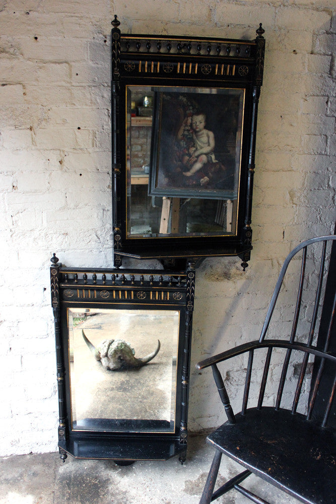 A Good Pair of Aesthetic Movement Ebonised & Parcel Gilt Wall Mirrors