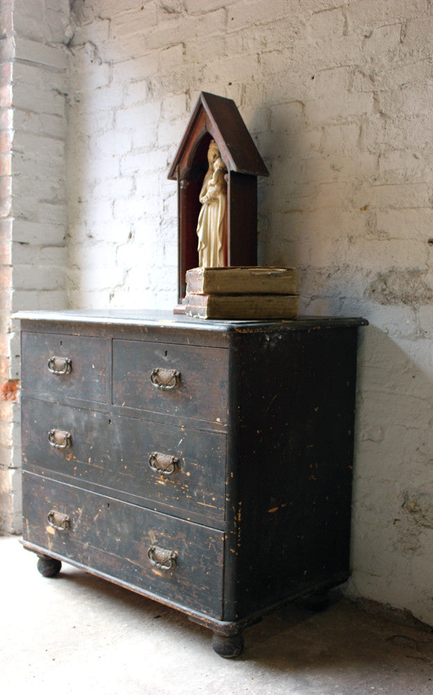 A Compact c.1900 Black Painted Pine Chest of Drawers