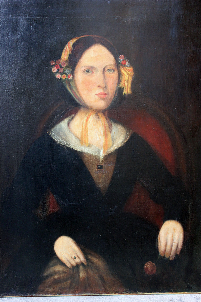 A Fine & Large c.1840 Naïve School Portrait of a Lady