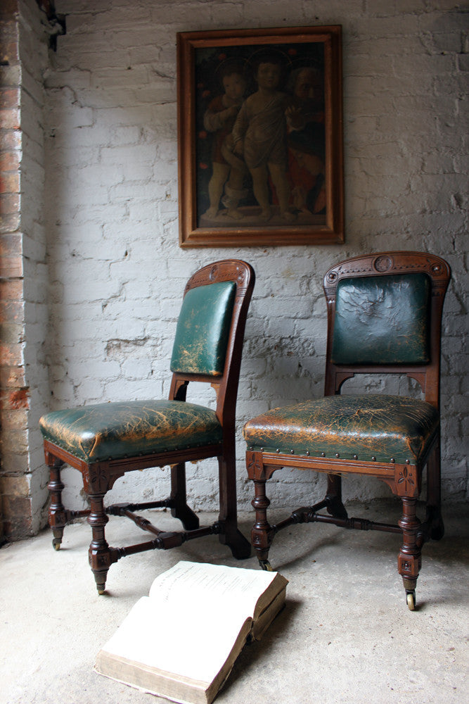 A Cracking Pair of Early Victorian Oak Gothic Revival Side Chairs by Holland & Sons c.1840
