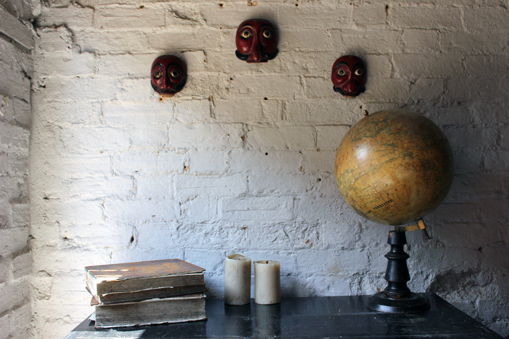 A Decorative Set of Three Early 20thC Indonesian Carved & Painted Hardwood Topeng Theatre Masks