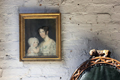 A Good c.1830s Provincial English School Pastel Portrait of a Mother & Child