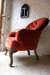 A Comfortable Victorian Walnut Button Back Tub Armchair c.1860