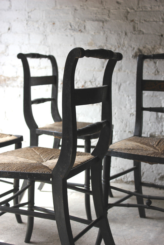 A Good Decorative Set of Four c.1810 Regency Painted & Ebonised Chairs