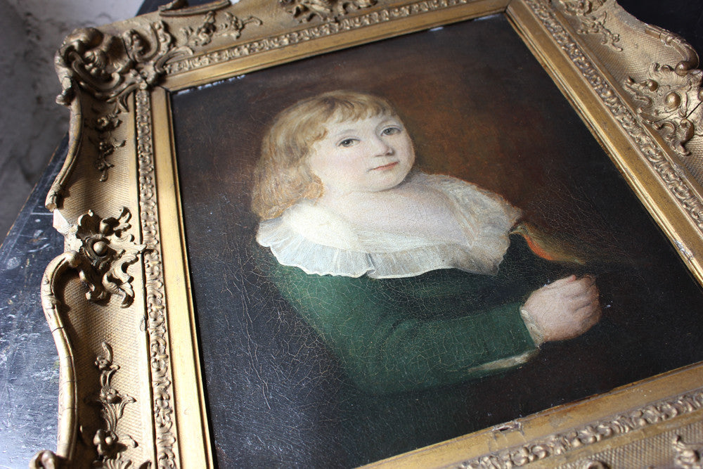 A Fine c.1760-90 English Provincial School Portrait of a Young Girl with a Robin