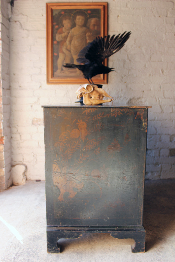 A Beautiful George III Black Japanned & Chinoiserie Decorated Chest of Drawers