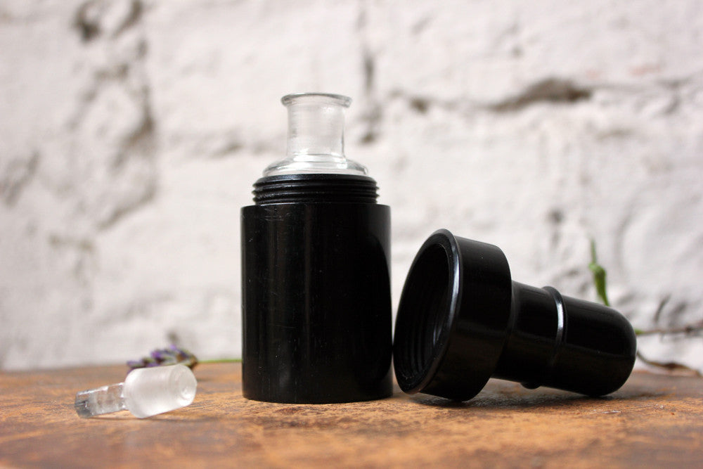 A Fine c.1910 Turned Ebony Perfume Holder & Bottle