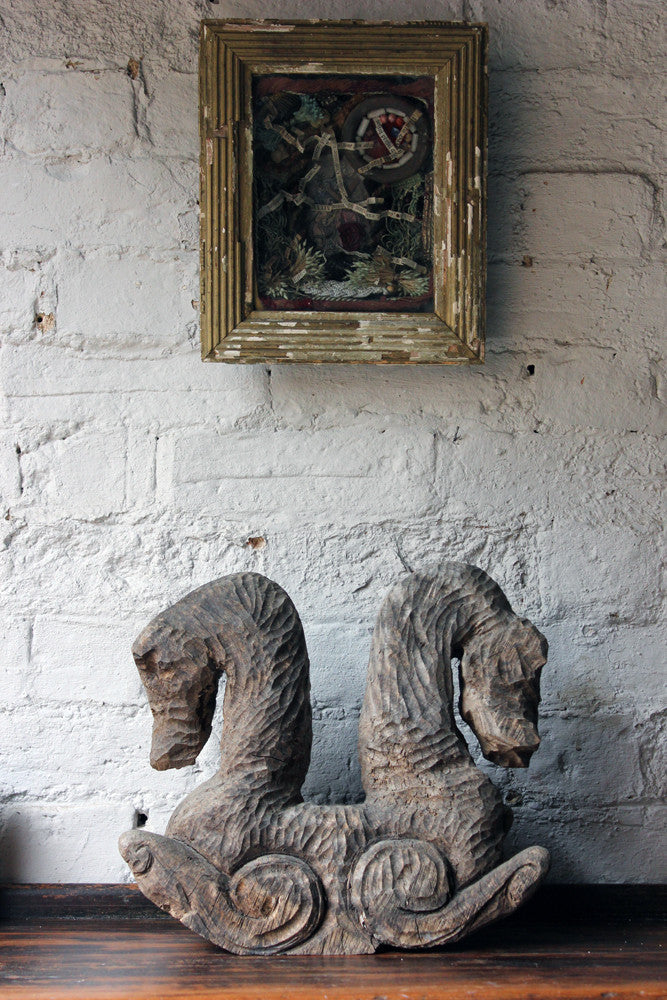 A Decorative Softwood Chip-Carving of Two Seahorses