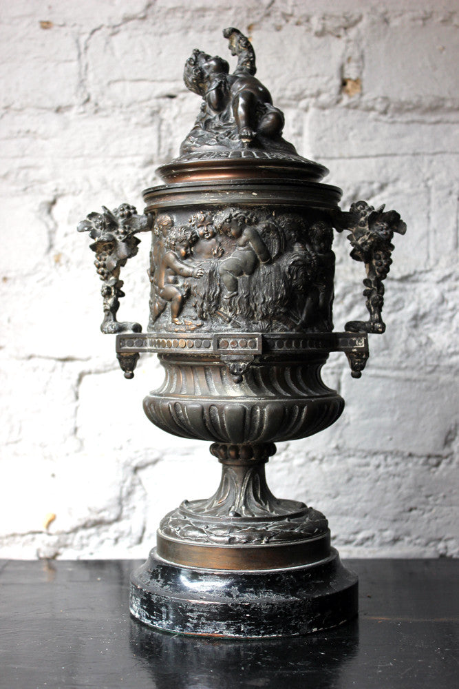 A Good Pair of Napoleon III Bronze Urns with Covers After Claude Michel Clodion c.1870
