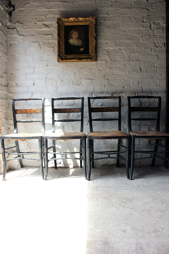 A Good Decorative Set of Four c.1810 Regency Painted & Ebonised Chairs