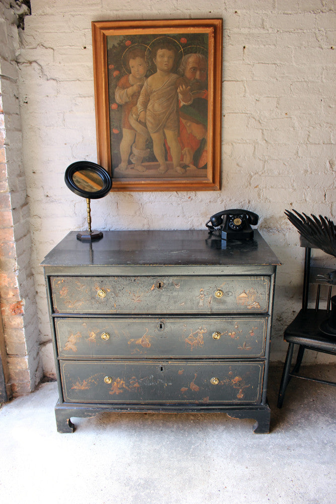 A Beautiful George III Black Japanned & Chinoiserie Decorated Chest of Drawers